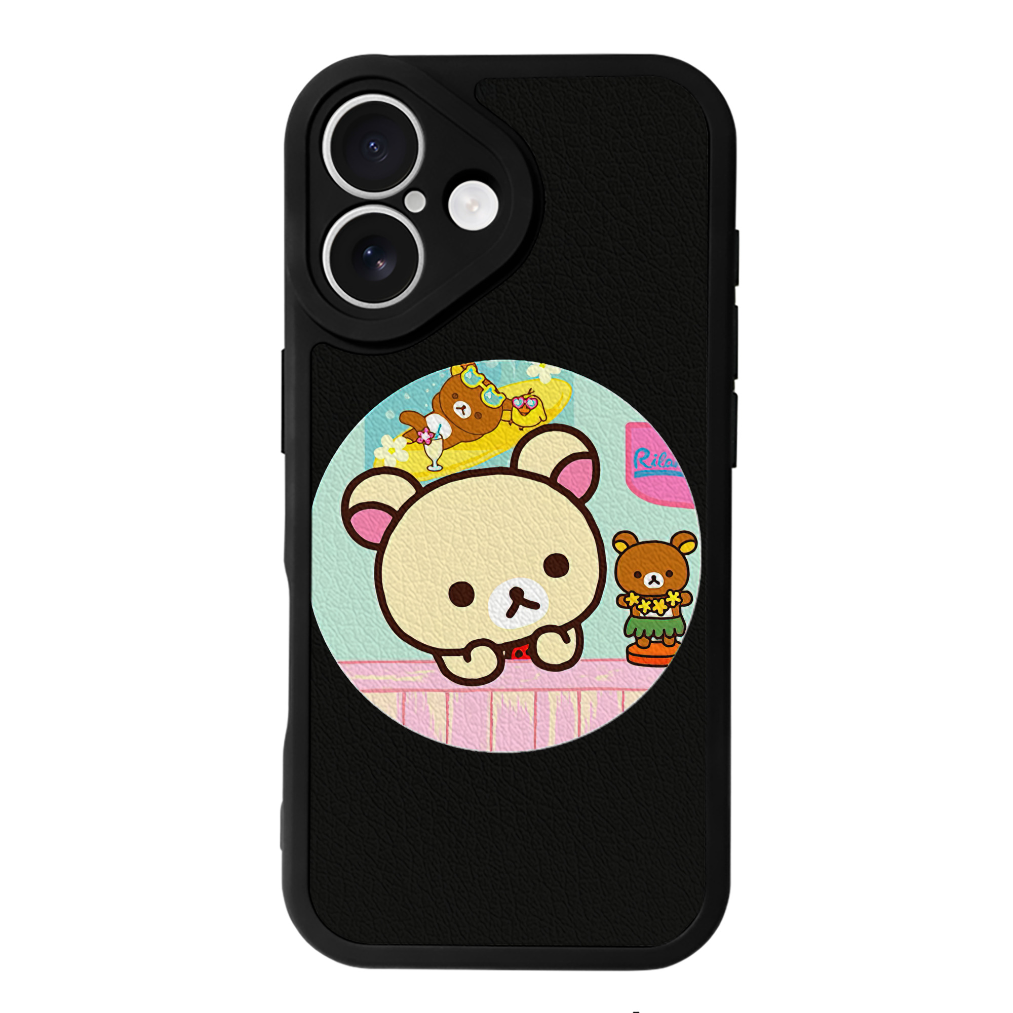 （画像用） リラックマ リラックマ キイロイトリ Rilakkuma Korilakkuma Kiiroitori 【iPhone 16シリーズ対応】シリコンスマホケース（レザー調） 材質：シリコン